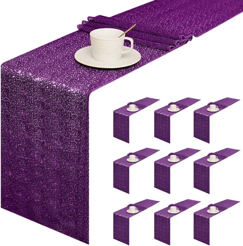 Miniatura 26 de Sugargirl Paquete de 10 caminos de mesa de lentejuelas de 12 x 72 pulgadas, camino de mesa verde manzana con purpurina para suministros de fiesta