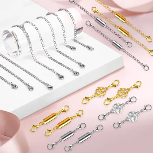 Miniatura 2 de Beinhome 22 cierres magnéticos de joyería y extensores de collar, cierre de capas de collar de oro y plata, extensor de cadena de múltiples tamaños