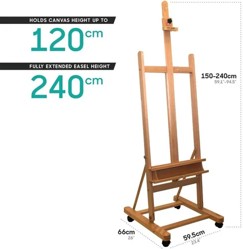 Miniatura 2 de Mont Marte Caballete de pintura Caballete grande para pintar, caballete de estudio con ruedas de madera de haya