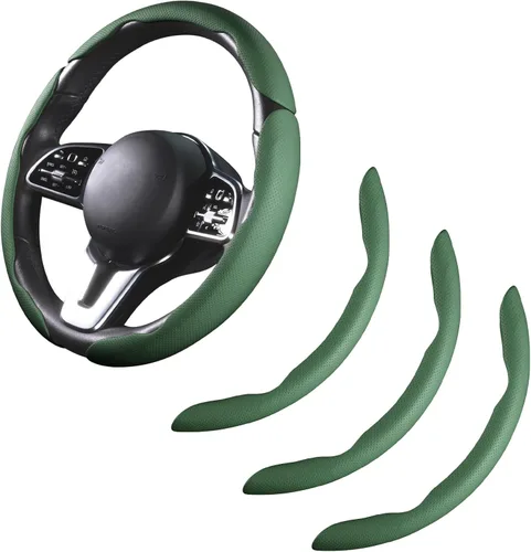 Miniatura 13 de Cubierta de volante de coche de cuero con cierre de presión de 3 piezas, juego de protector antideslizante y envolvente, accesorios para volante