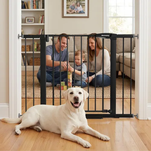 Miniatura 21 de Mumeasy Puerta de bebé de 29.7-46 pulgadas para escaleras, puerta de perro montada a presión para puertas, puerta de cierre automático a través