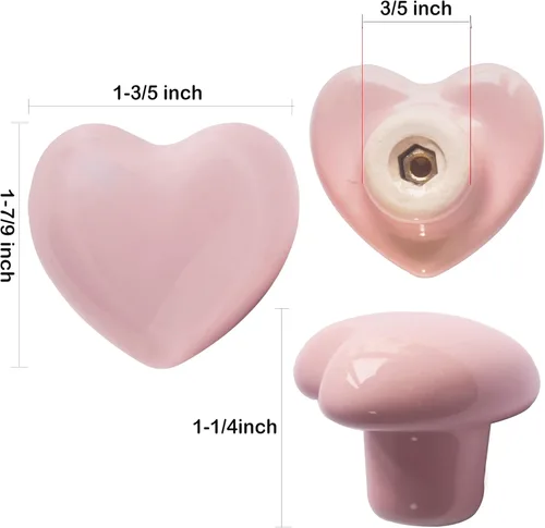 Miniatura 4 de Pomos de cerámica para cajones en forma de corazón, tiradores de armario con tornillos de 3 tamaños, pomos para muebles de cocina para armario