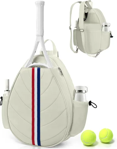 Bolsa de tenis, mochila de tenis resistente al agua para mujeres y hombres, diseño de bandolera acolchada para tenis, pickleball, raquetas de Beige