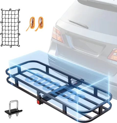 VEVOR Portaequipajes de Enganche de 53 x 19 5 pulgadas, Cesta de Montaje para Remolque con Capacidad de 500 libras, Rack Portaequipajes de Acero que