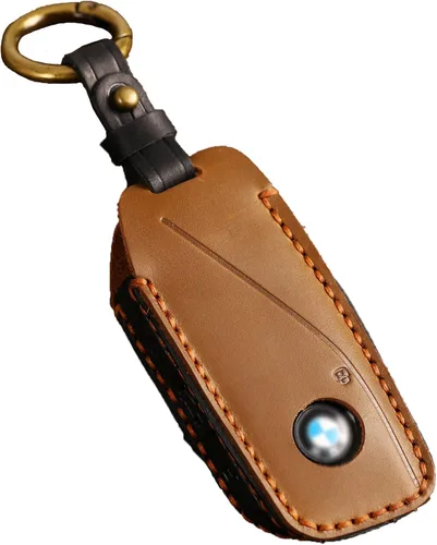 Funda de cuero para llavero de automóvil, compatible con BMW 2023, nuevo X7 I7 XI 7 Series Funda de cuero hecha a mano con 4 botones, color marrón