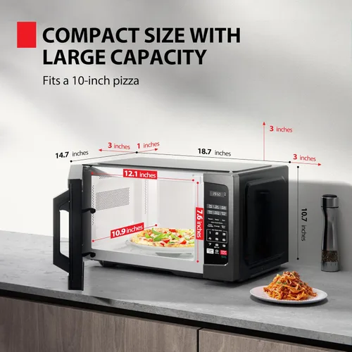 Miniatura 2 de TOSHIBA ML-EM09PA(BS) - Pequeño horno microondas con 6 menús automáticos, función de silencio y bloqueo para niños, iluminación LED, perfecto