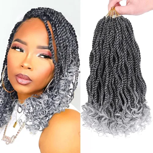Miniatura 35 de Leeven Cabello de Ganchillo Rizado Senegalés de 12 Pulgadas, 8 Paquetes Trenzas de Ganchillo Cortas Ombre Marrón, Trenzas Havana Pequeñas #T30