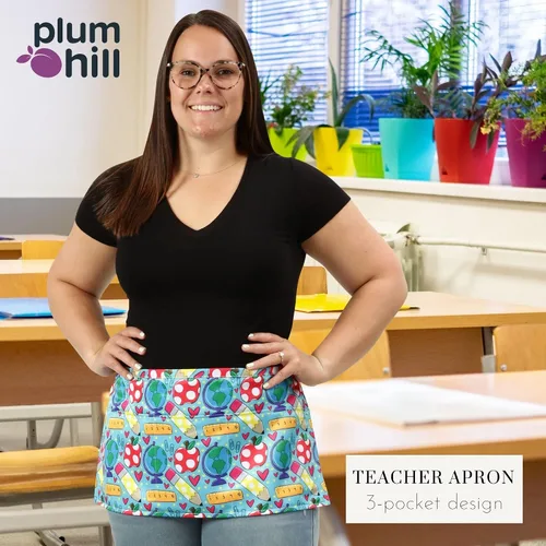 Miniatura 8 de Plum Hill Bonito delantal para profesores con bolsillos, delantal de cintura para profesora para mujeres, delantal escolar para profesores