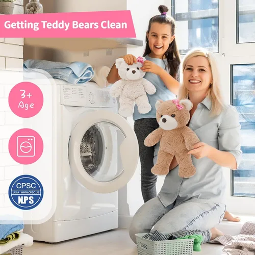 Miniatura 6 de Muiteiur Paquete de 2 osos de peluche a granel, juego de oso de peluche de 13.8 pulgadas con rosa rosa y lazo, sin boca, animales de peluche suaves