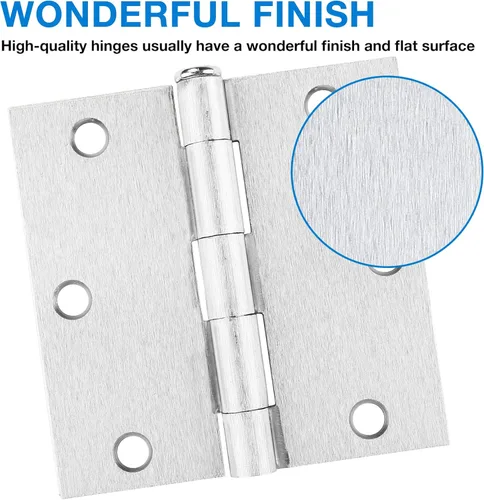 Miniatura 3 de Paquete de 18 bisagras para puerta de 3.5 pulgadas, níquel satinado/cepillado, bisagras interiores de 3 ½" para puertas, bisagras cuadradas de 8,9 x
