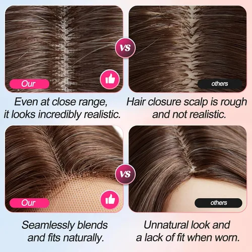 Miniatura 4 de EMMOR Peluca larga y ondulada marrón mixta para mujer, pelucas de encaje frontal, aspecto natural, 26 pulgadas, parte media, peluca rizada