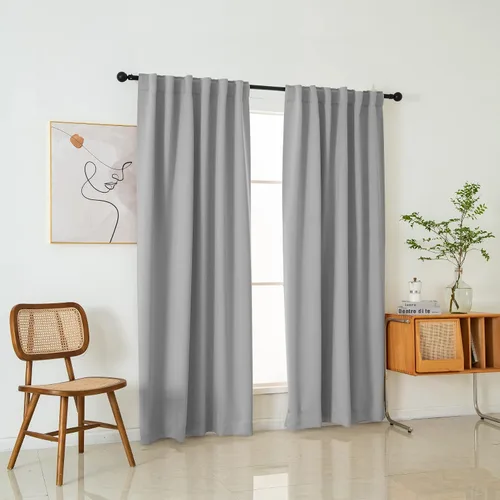 Miniatura 3 de Pickluc Cortinas opacas de 63 pulgadas de largo, 2 paneles de cortinas opacas para dormitorio o sala de estar, pestaña trasera y bolsillo para Negro