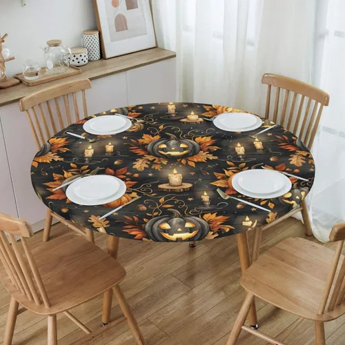 Miniatura 24 de Futterya Decorative Round Tablecloth Fitted Elastic Waterproof Table Cloth Cover Stretch Table Pad Cover for Parties Weddings Banquet Outdoor Events