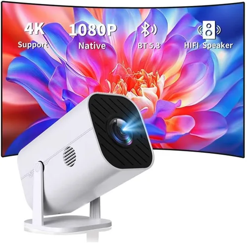 Mini proyector para iPhone, proyector de 1080P para dormitorio (Bluetooth 5.3 y altavoz incorporado), soporta 4K, giratorio de 210°, pequeño