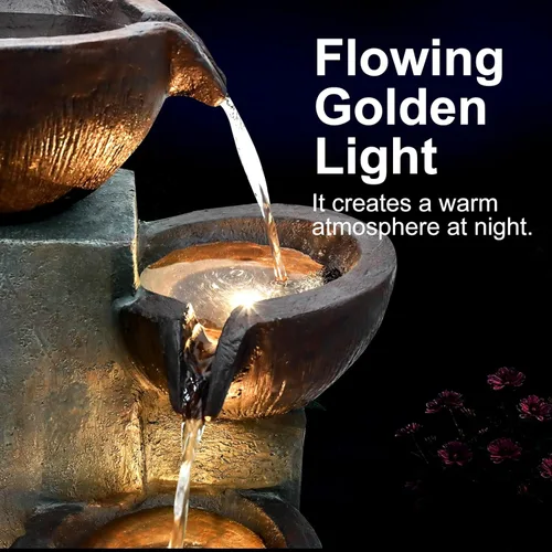 Miniatura 5 de Naturefalls Fuente de agua y cascadas para exteriores de 39.7 pulgadas de alto, fuente de jardín grande con luces LED, 5 niveles en cascada, fuentes