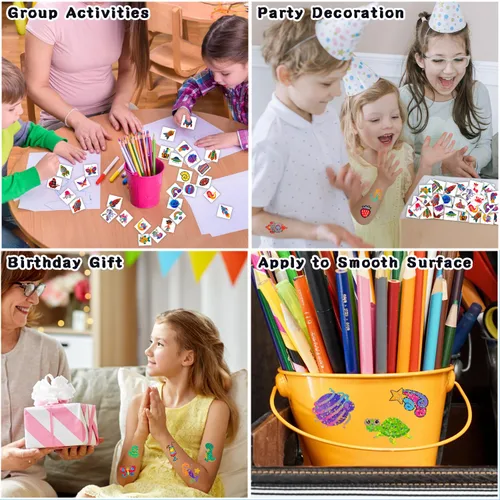Miniatura 5 de Partywind 204 estilos de purpurina envueltas individualmente para niños, tatuajes falsos, sorpresa de cumpleaños para niños y niñas, suministros