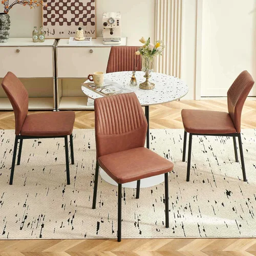 Miniatura 10 de Juego de 2 sillas de comedor modernas, de piel sintética, cómodas, tapizadas, para comedor, cocina, con patas de metal negro para sala de estar