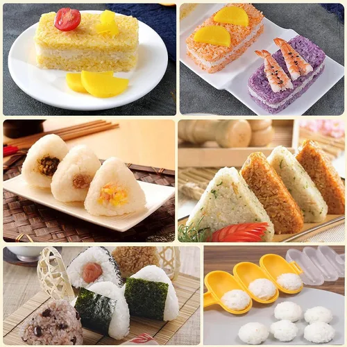 Miniatura 7 de 10 piezas de juego de moldes Onigiri, kit de moldes para hacer musubi de arroz, molde de prensa para bolas de arroz antiadherentes, molde para hacer