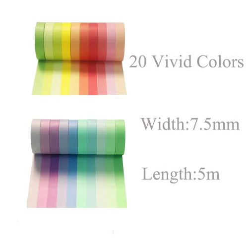 Miniatura 2 de Washi - Juego de 20 rollos de cinta adhesiva fina de 0.295 in de colores arcoíris para diario de viñetas, planificador, manualidades, álbumes