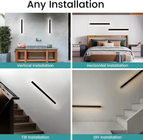 Miniatura 6 de Paquete de 2 lámparas de pared modernas de 79 pulgadas, luces de pared negras para exteriores, para casa, aplique de pared exterior lineal de rayas