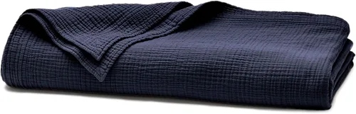BOLL & BRANCH Manta Dream Bed – Twin/Twin XL, azul marino costero – Lujo 100% algodón orgánico – Suave, ligera y transpirable – Tacto similar a la