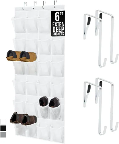 Miniatura 27 de Gorilla Grip - Zapatero para colgar en la puerta, 24 bolsillos de malla para sostener hasta 40 libras, organizador para parte trasera del armario