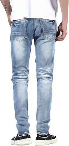 Miniatura 4 de Skinny Slim Fashion - Jeans elásticos de motociclista de Hip Hop con agujeros rectos rasgados.