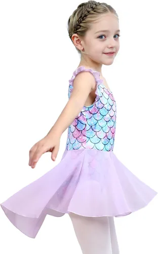 Miniatura 5 de iLover Vestido de leotardo clásico con mangas con volantes para niñas, para danza, gimnasia y ballet