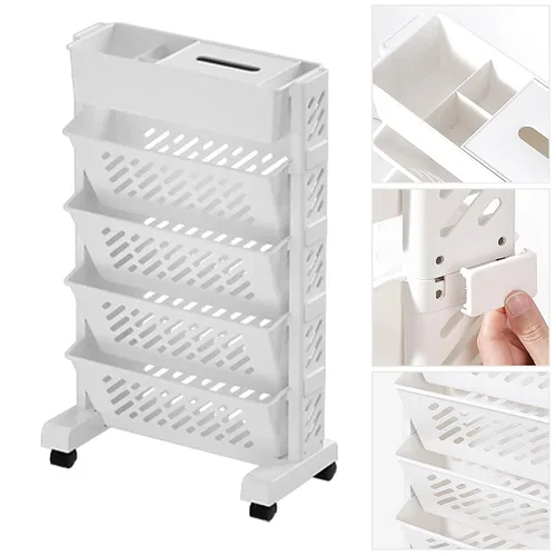 Miniatura 6 de HURRISE Estante organizador de almacenamiento, estantería movible, organización rodante, estante extraíble para libros, estantería móvil con ruedas