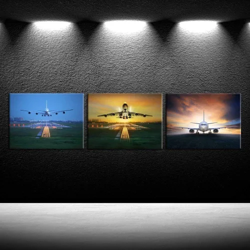 iKNOW FOTO Lienzo de 3 piezas de arte para pared, diseño de avión despegable, enmarcado, póster de avión, impresiones artísticas para oficina,