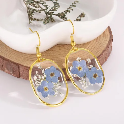 Miniatura 96 de Forget-Me-Not and Queen Anne's Lace Pressed Wildflower Earrings Pressed Flower Earrings Handmade Drop and Dangle Earrings Gift for Woman