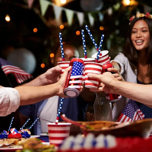 Miniatura 7 de AnyDesign 200 pajitas de papel patrióticas impresas con la bandera estadounidense del 250 aniversario, pajitas desechables para el 4 de julio