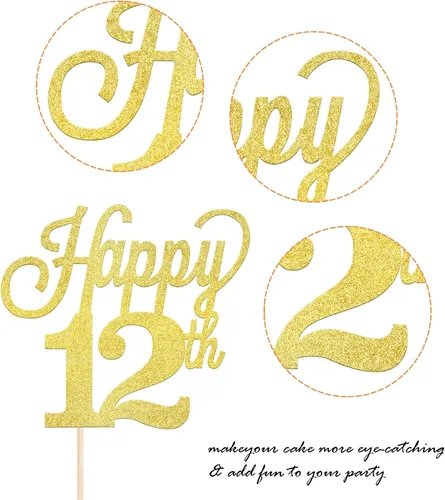 Miniatura 3 de 1 paquete de decoración para pastel de 12 años, purpurina negra número 12, doce cumpleaños, decoración para felicitaciones a 12 años de edad, 12