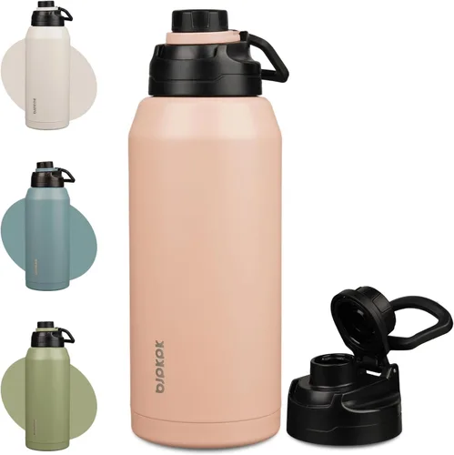 Miniatura 17 de BJPKPK Botella de agua aislada de 36 onzas, botellas de acero inoxidable con tapa de boquilla a prueba de fugas, jarra de agua grande de boca ancha