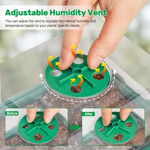 Miniatura 4 de Bonviee Paquete de 10 bandejas de inicio de semillas con tapa elevada, kit de bandejas de inicio de semillas gruesas de 120 celdas con ventilación