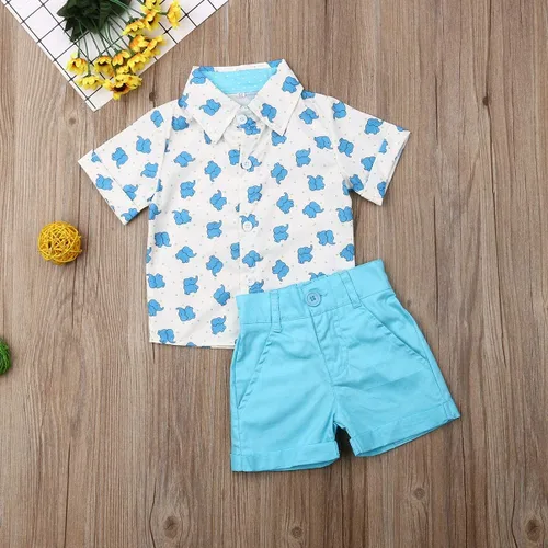 Miniatura 75 de Conjunto de camisa de manga corta con botones y pantalones cortos casuales con diseño de flamingo, para bebés y niños de 1 a 6 años, atuendos