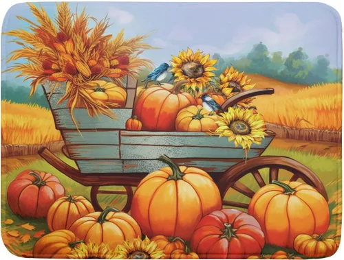 Miniatura 89 de Tapete de Secado de Platos de Florero de Girasoles Otoñales para Encimera de Cocina, Tapete de Secado de Hojas de Arce y Calabaza Otoñal de 16 x 18