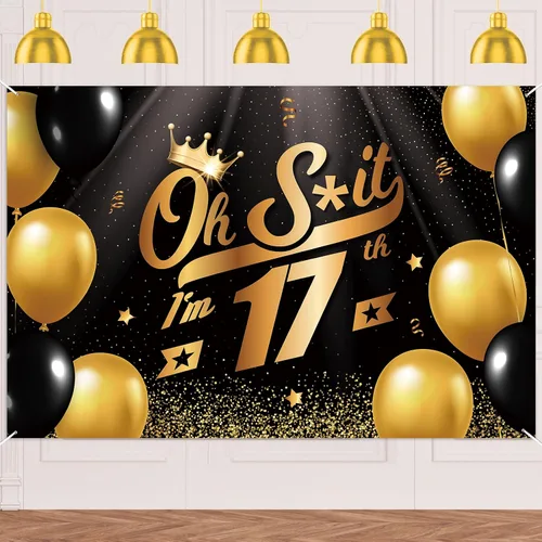 Miniatura 35 de Oh S*hit I'm 10th Banner telón de fondo negro dorado globos corona confeti Hallo Quince Cheers to 10 años decoración temática decoración para hombre