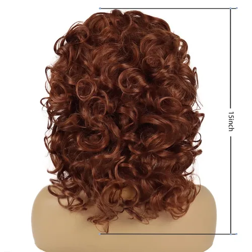 Miniatura 5 de GNIMEGIL Pelucas cortas y rizadas para mujer, peluca suave y rizada castaño rojizo con flequillo, resistente al calor, pelo sintético grande