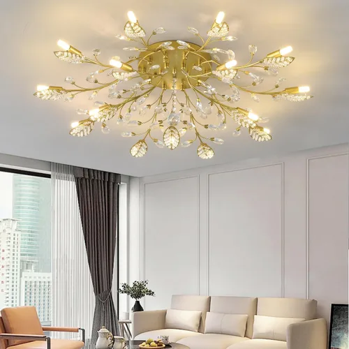 Miniatura 8 de Lámpara de techo de cristal, lámpara de flores, luces de techo semiempotradas de hojas doradas, accesorios de iluminación de cocina para dormitorio