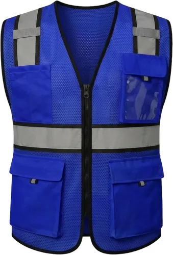 HYCOPROT Chaleco de seguridad de alta visibilidad, chaleco de seguridad reflectante de alta visibilidad con bolsillos, cumple con las normas
