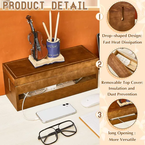 Miniatura 4 de Hoteam Caja organizadora de cables de madera, juego de 48 unidades, organizador de cables, soporte para regletas de alimentación, clip para ocultar