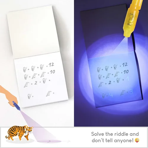 Miniatura 4 de BONNYCO Bolígrafo de tinta invisible y cuaderno de 32 recuerdos de fiesta de safari para niños Bolígrafo espía de fiesta de la selva, premios