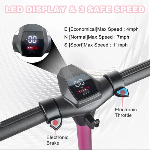 Miniatura 2 de Patinete eléctrico para niños de 6 a 12 años, motor de 150W, 4/7/11 mph, tiempo de conducción de 60 minutos, velocidad ajustable, pantalla LED