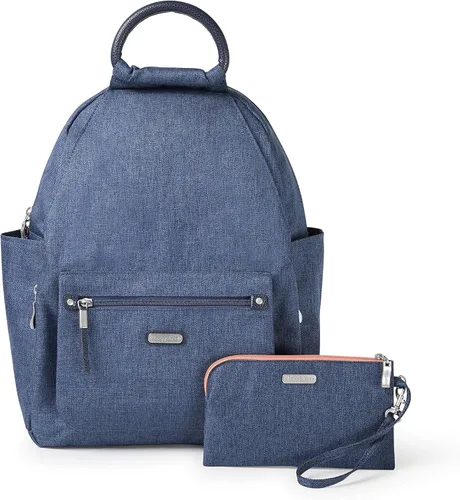 Baggallini Mochila todo el día para mujer con pulsera de teléfono RFID, Azul Acero, talla única