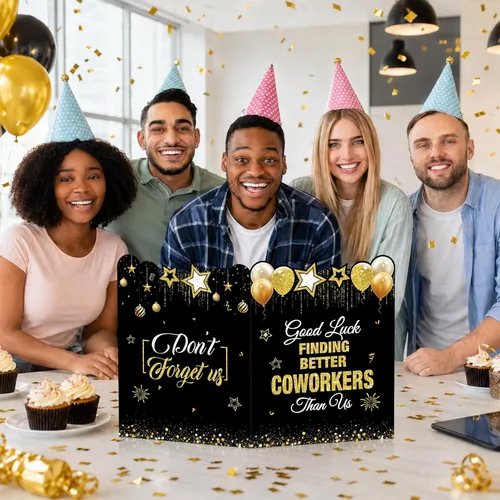 Miniatura 4 de Tarjeta de felicitación de despedida jumbo de color negro y dorado, grande, con texto en inglés "We Will Miss You", tarjetas para firmar tarjeta