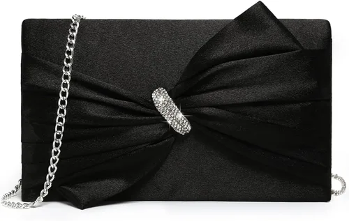 Miniatura 10 de Dasein Bolso de noche elegante con solapa de lazo de satén para mujer, bolso de embrague con diamantes de imitación, formal/boda/baile/fiesta