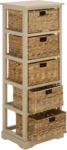 Miniatura 13 de SAFAVIEH Muebles Vedette - Torre de almacenamiento de 5 cestas - Negro envejecido - Madera maciza - Diseño de torre de cesta costera - Ideal