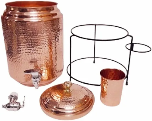 Miniatura 3 de Dispensador de agua martillada de cobre de 8 litros con 1 vaso de 10.1 fl oz cada uno y con soporte para cocina, dispensador de agua, dispensador