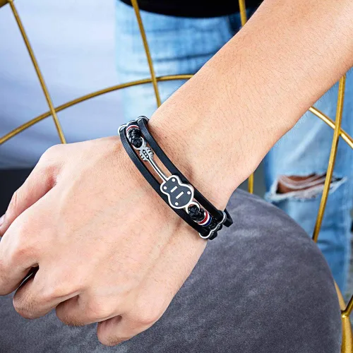 Miniatura 5 de TEMICO Mens Womens Black Leather Cuff Bracelet Multi-Layer Cowhide Handmade Woven Rope Guitar Wristband